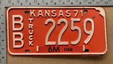 1971 Kansas farm truck license plate BB 2259 YOM DMV Bourbon pickup 6000 15159 picture
