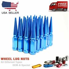 20PC 1/2x20 BLUE 4.5” SPIKE LUG NUTS + KEY FITS DODGE/CHEVY/JEEP/FORD/GMC  picture