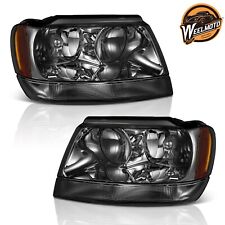 WEELMOTO For 1999-2004 Jeep Grand Cherokee Headlights Assembly Smoke Lamps L+R picture