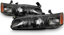 For 1997-1999 Toyota Camry Headlights Headlamps w/Corner Lamps Black LH+RH Pair picture