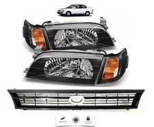 For Toyota Corolla 93 97 JDM Headlight Set Black Housing With Grille Chrome Logo picture