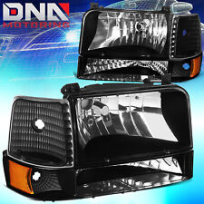 For 92-96 Ford F150 F250 F350 Bronco Headlight Corner/Bumper Lamps Black Housing picture