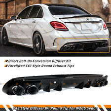 FOR 2015-21 W205 SEDAN C43 STYLE REAR DIFFUSER + ROUND BLACK CHROME EXHAUST TIPS picture