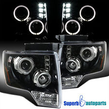 Fits 2009-2014 Ford F150 LED Dual Halo Projector Headlights Polished Black 09-14 picture