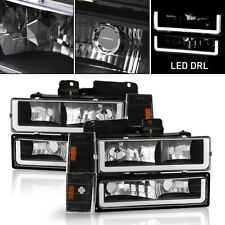 Fits 94-98 Chevy C10 C/K 1500 DRL LED Tube Black Headlights+Corner+Bumper Lamp O picture
