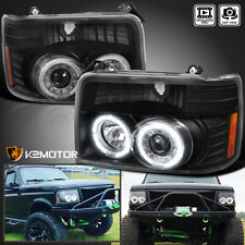 Black Fits 1992-1996 Ford Bronco F150 F250 F350 LED Halo Projector Headlights picture