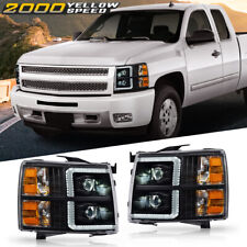 Fit For 2007-2013 Chevy Silverado 1500 2500HD Black/Amber LED Bar Headlights  picture