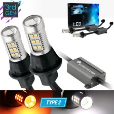 Type2 Error Free 1157 Switchback LED Turn Signal Parking Light Bulbs White/Amber picture