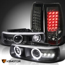 Fits 1999-2002 Silverado Black Halo Projector Headlights+Smoke LED Tail Lamps picture