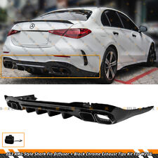 FOR 2022-24 C300 C43 AMG W206 C63 STYLE REAR DIFFUSER W/ BLK CHROME EXHAUST TIPS picture