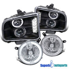 Fits 2005-2009 Ford Mustang LED Halo Projector Headlights+Fog Lamps Black picture