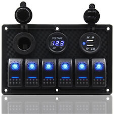 12V Switch Panel USB Charger 6 GANG ON-OFF Toggle LED Rocker for Car Boat Marine picture
