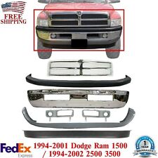 Front Bumper Chrome Kit + Grille + Fog Lamp Moldings For 1994-01 Dodge Ram 1500 picture