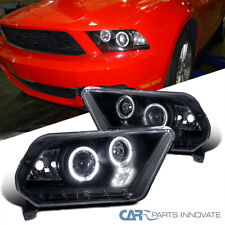 Fit 10-14 Ford Mustang Black LED Halo Projector Headlights Head Lamps Left+Right picture