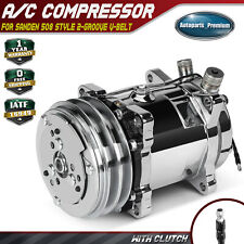 A/C Compressor w/ Clutch for Sanden 508 Style 2-Groove V-Belt Chrome Aluminum picture