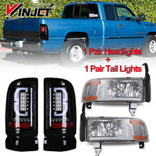 For 94-02 Dodge Ram 1500 2500 3500 LED DRL Headlights+Black LED Tail Lights 4PCS picture