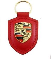 Genuine Porsche Crest Keyring Key Chain Leather Red Color picture