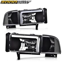 Fit For 1994-2002 Dodge Ram 1500 2500 3500 LED DRL Corner Headlights Black/Clear picture