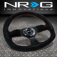 NRG REINFORCED 320MM BLACK SUEDE RED STITCH FLAT BOTTOM D-SHAPE STEERING WHEEL picture