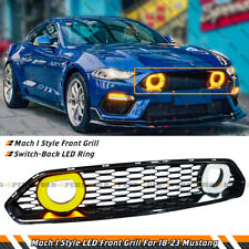 For 18-22 Ford Mustang Mach 1 Style Front Grille W/ White & Amber LED Halo Rims picture