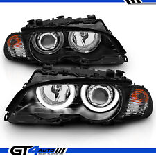1999-2001 BMW E46 3-Series Coupe Dual LED Halo Projector Black Headlights Pair picture
