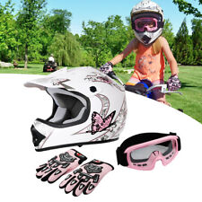 TCMT Youth Pink Butterfly Dirt Bike ATVMX Helmet Motocross+Goggles+Gloves S~XL picture