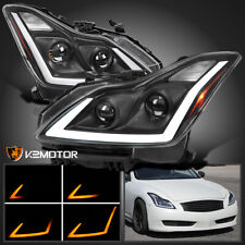 Fits Black 2008-2015 Infiniti G37 Q60 Coupe Projector Headlights LED Switchback picture