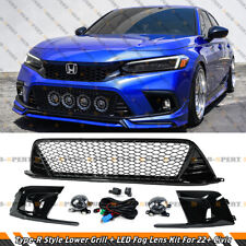FOR 2022-24 CIVIC GLOSS BLACK TYPE-R STYLE FRONT LOWER GRILL + LED FOG LENS KIT picture