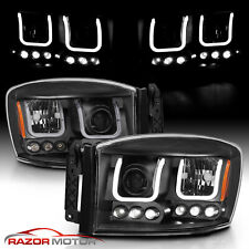 For 2006-08 Dodge Ram 1500 2500 3500 Pickup U Bar LED Diamond Black Headlights picture
