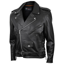 Mens Premium Cowhide Motorcycle Biker Black Leather Jacket with Side Laces picture