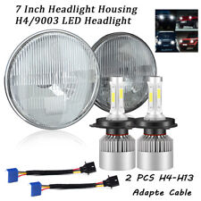 7 Inch led GLASS Headlight Round, ORIGINAL CLASSIC LOOK Conversion Chrome pair picture