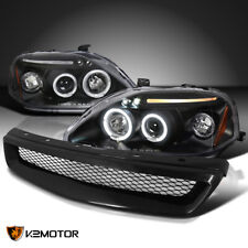 Fits 1999-2000 Honda Civic Black Halo Projector Headlights+Metal Mesh Grille picture