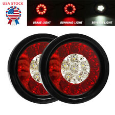 2X Red White 4INCH Round 16 LED Truck Trailer Brake Stop Turn Signal Tail Lights picture