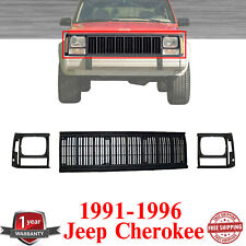 Grille Assembly + Headlight Bezel Trims For 1991-1996 Jeep Cherokee picture