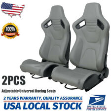 2PCS Adjustable Universal Racing Seats Gray PU Leather Bucket Seats/2 Sliders  picture