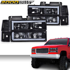 Fit For 94-00 Chevy GMC C/K 1500 2500 3500 LED DRL Smoke Lens Black Headlights picture