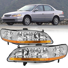 For 1998 1999 2000 2001 2002 Honda Accord Chrome Amber Headlights Assembly Pair picture