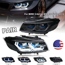 Pair LED Headlights Front Lamps For BMW 3-Series E90 E91 328i 2005-2012 Black US picture