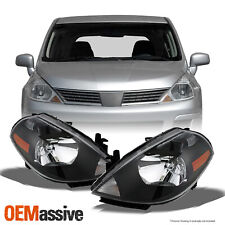 Fits 07-12 Versa Amber Black Bezel Headlights Headlamps Replacement Left+Right picture
