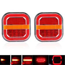 2X Square Trailer Truck LED Tail Light Brake Rear Stop Turn Signal Amber+Red DRL picture