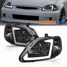 Left & Right LED DRL Headlights Assembly For 1999-2000 Honda Civic Front Lamps picture