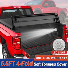 5.5FT 4-Fold Soft Tonneau Cover Truck Bed For 2014-2024 Toyota Tundra SR5 w/ LED picture