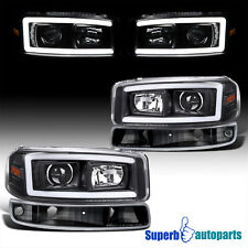 Fits 1999-2006 GMC Sierra Yukon Black Projector Headlights LED Bar+Bumper Lamps picture