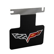 Black Steel Exhaust Filler Plate w/ Crossed Flags Emblem for 2005-13 C6 Corvette picture