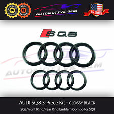 AUDI SQ8 Emblem GLOSS BLACK Front Grill & Trunk Ring Rear Logo Badge S Line Kit picture