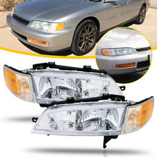 For 94-97 Honda Accord Clear Headlights Assembly + Amber Corner Reflector Lamps picture