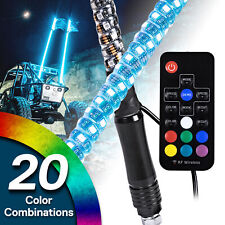 2pc 4ft RGB LED Spiral Whip Light Antenna Flag & Remote for ATV UTV Polaris RZR picture