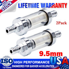 2X 3/8 in Clear Glass & Chrome Reusable Washable Inline Petrol Fuel Filter 9.5mm picture