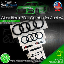 Audi A4 Front Rear Rings Emblem Gloss Black SLine Quattro 2.0T Set 7PC 2008-2019 picture