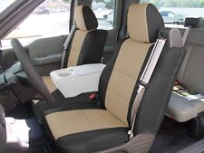 IGGEE CUSTOM SEAT COVERS BUILT IN SEATBELT FOR FORD F-150 04-08 BLACK/BEIGE picture